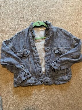 Cropped linen jacket in denim color size S